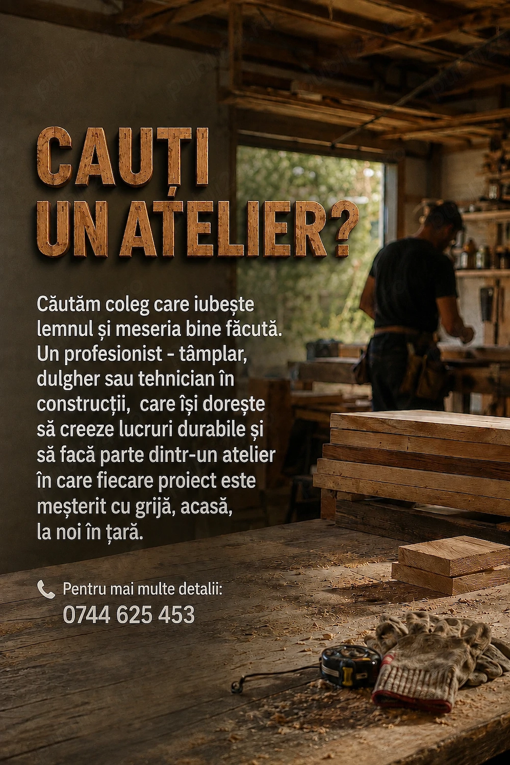 Căutăm coleg - tâmplar, dulgher sau tehnician în construcții