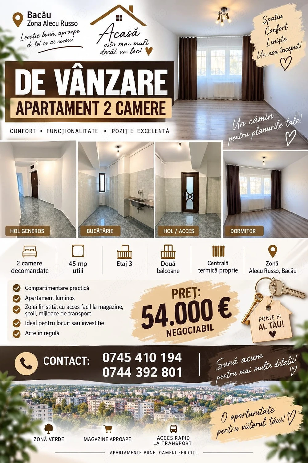 vând apartament cu doua camere 