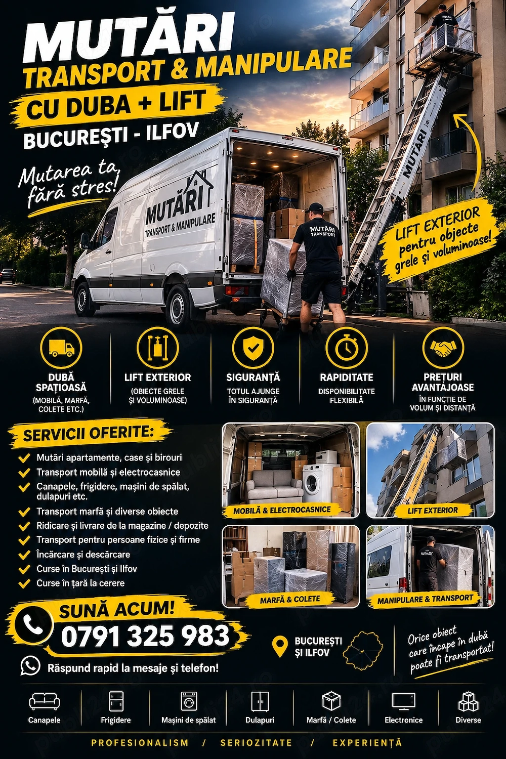     Mutări București & Ilfov   Dubă cu Lift | Mobilă, Marfă, Electrocasnice