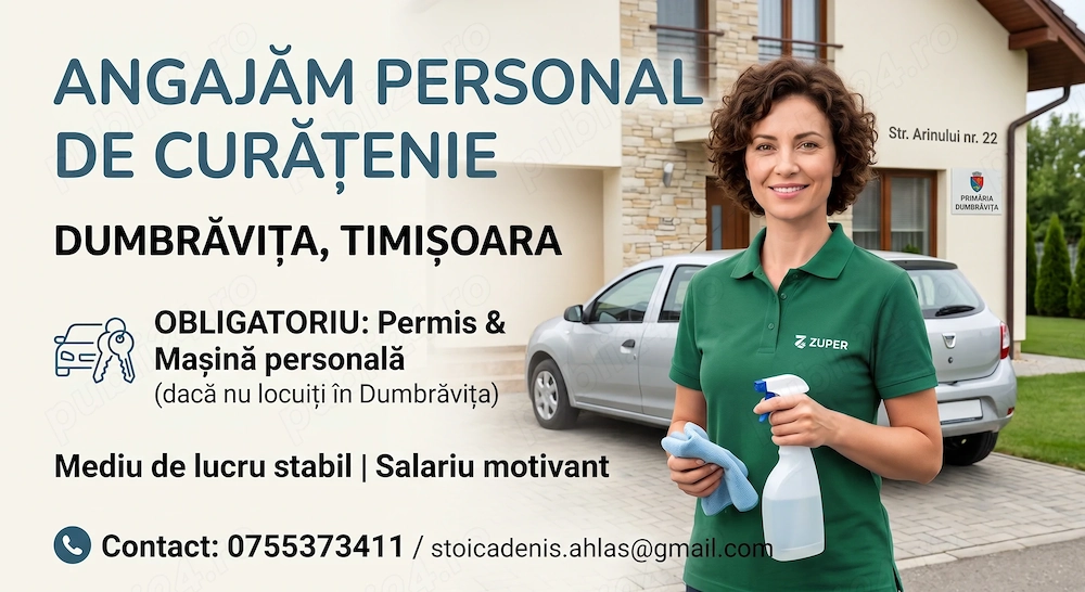Angajam femeie de servici - part time - 2 ore pe zi