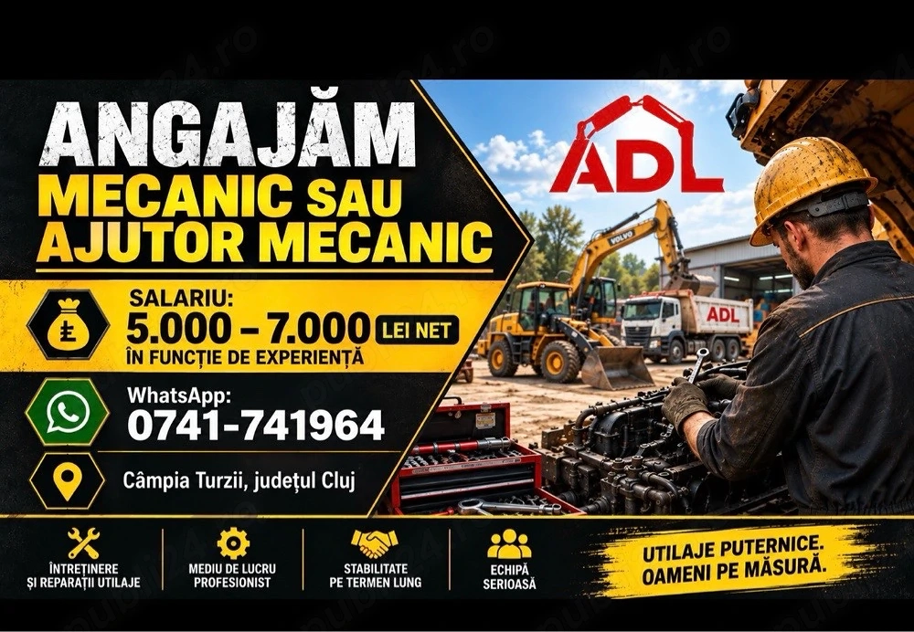 angajam mecanici sau ajutor mecanic pt reparatii utilaje constructii sau autocamioane 