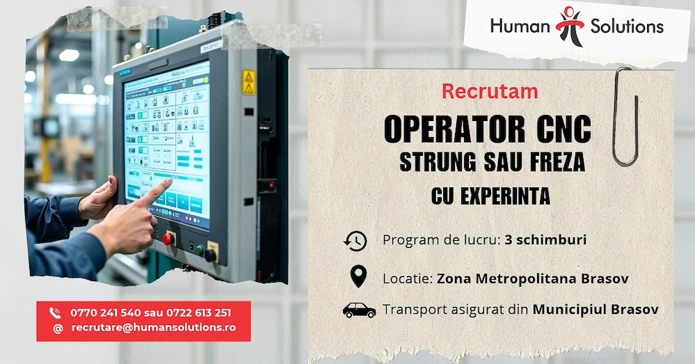 Operator CNC strung sau freza 3 si 5 axe