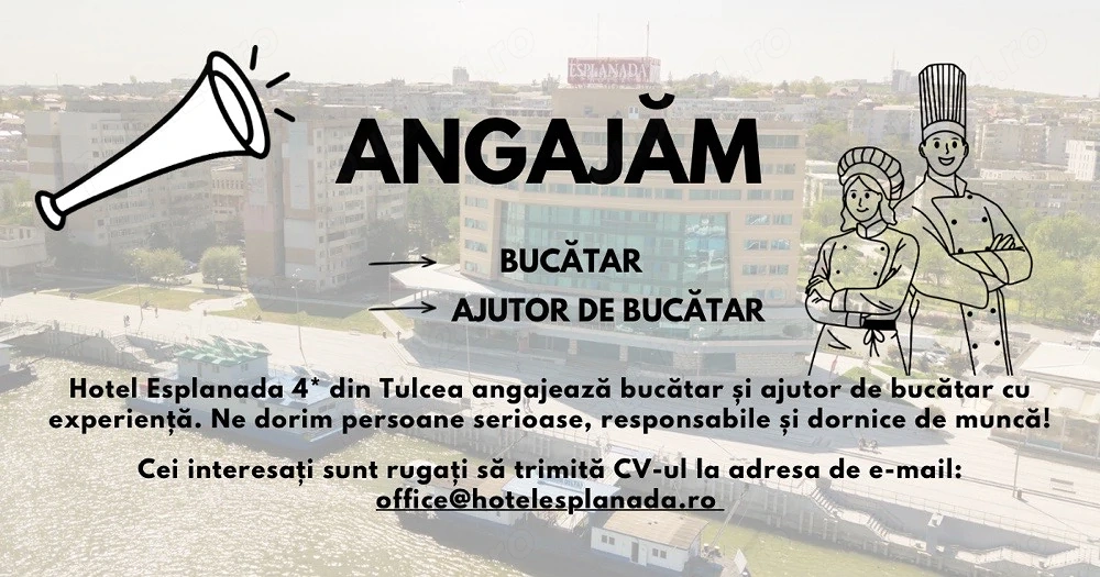 Hotel Esplanada 4* angajeaza bucatar si ajutor de bucatar