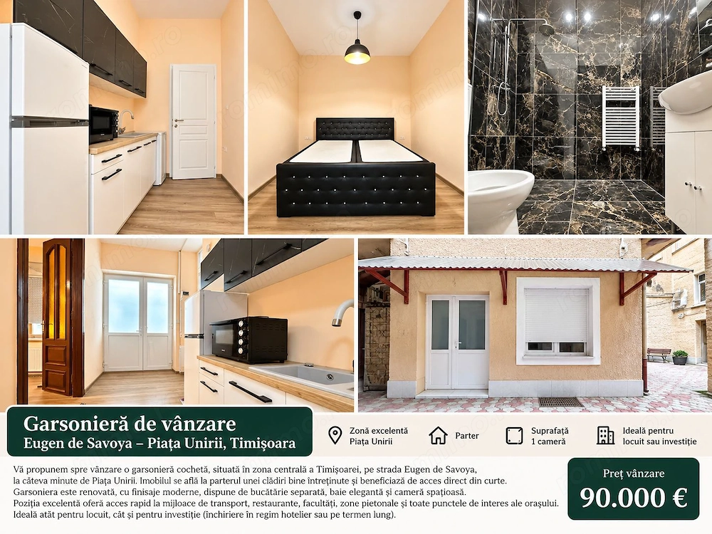 Apartament cu 1 cameră, 30 mp, finisat modern, Ultracentral Timișoara