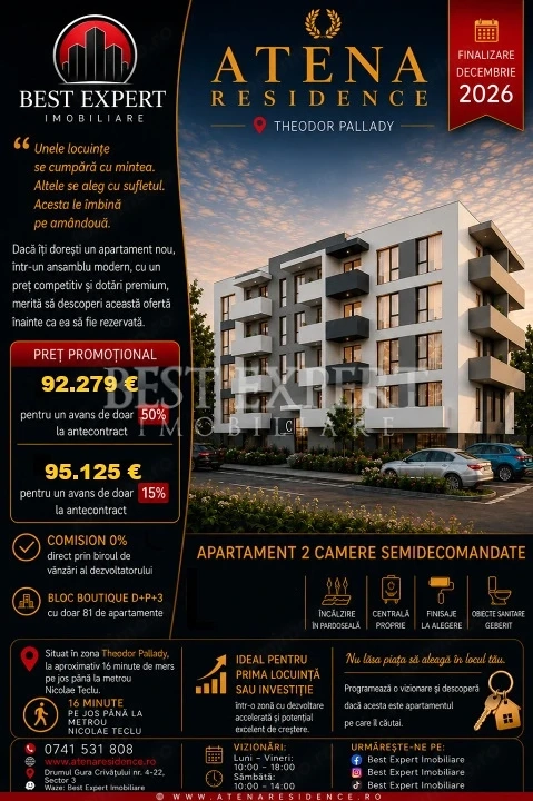 2 Camere | Bloc Nou | Direct Dezvoltator | Comision 0% | Pallady