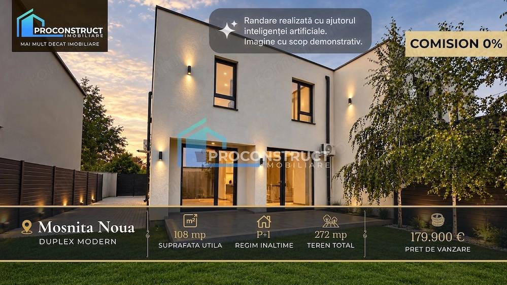 Duplex modern, 108 mp, teren 272 mp, Mosnita N. 179.900 EUR Comision 0