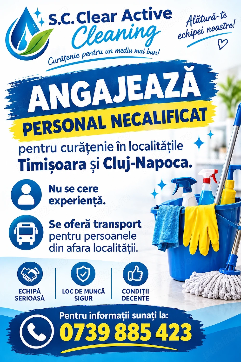 S.C. Clear Active Cleaning, angajează personal pentru curățenie în Timișoara și Cluj-Napoca. 