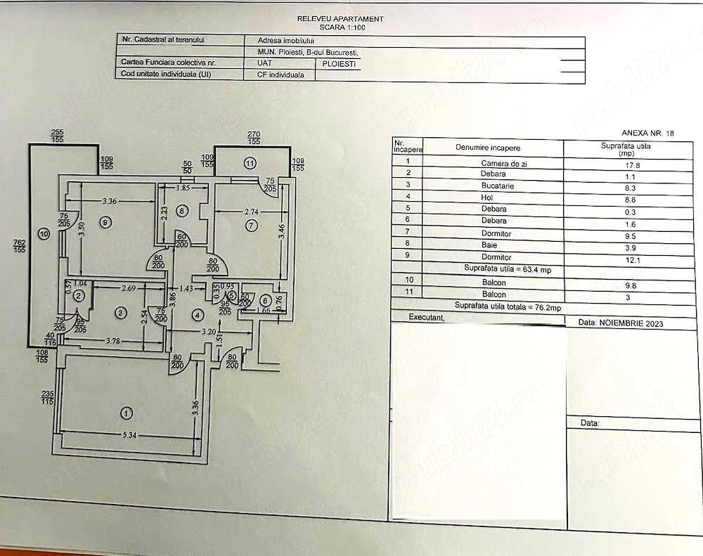 Apartament 3 camere decomandat două balcoane   Bulevardul București- Ploiești