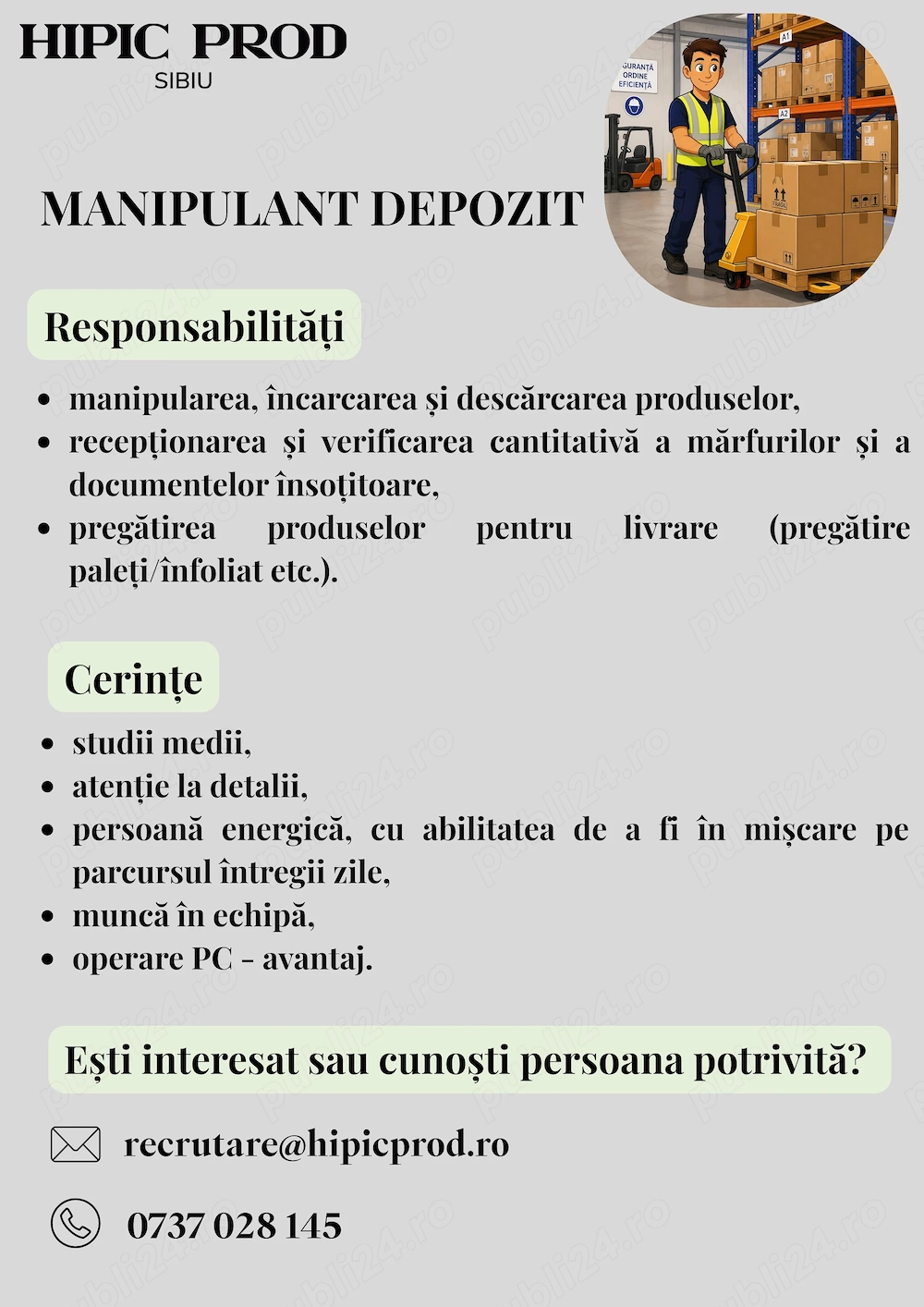 Manipulant Depozit - 1 schimb