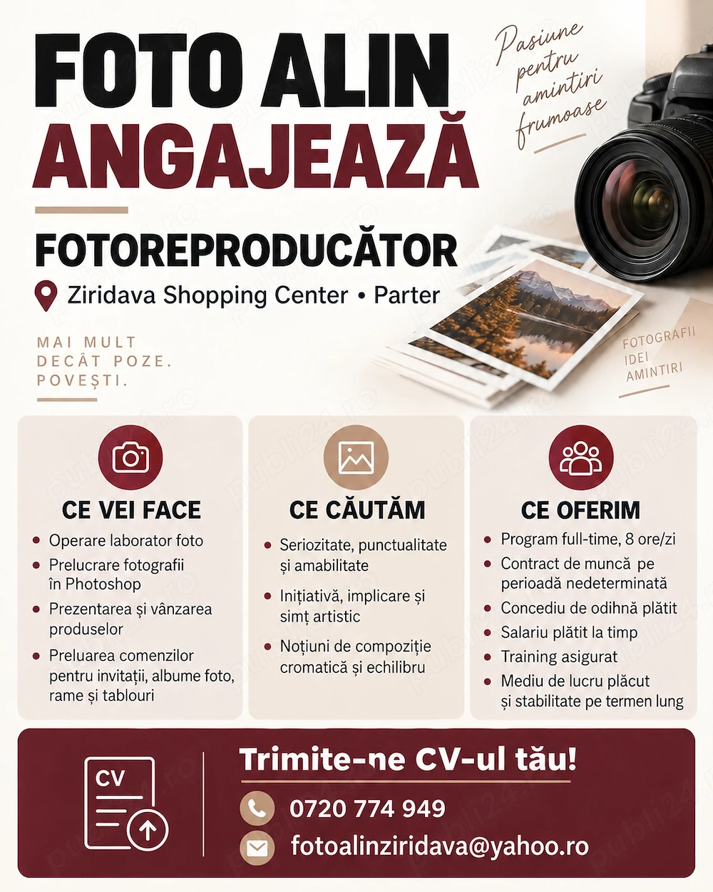 Angajăm fotoreproducător   Foto Alin, Ziridava Shopping Center
