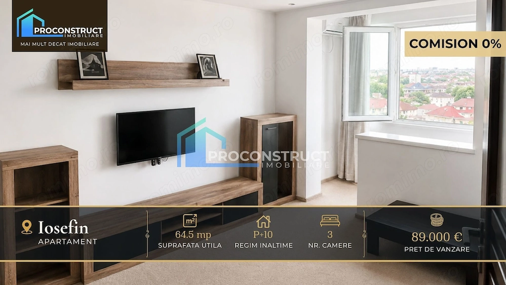 Apartament cu 3 cam, Iosefin | 64,5 mp | 89.000 EUR Comision 0