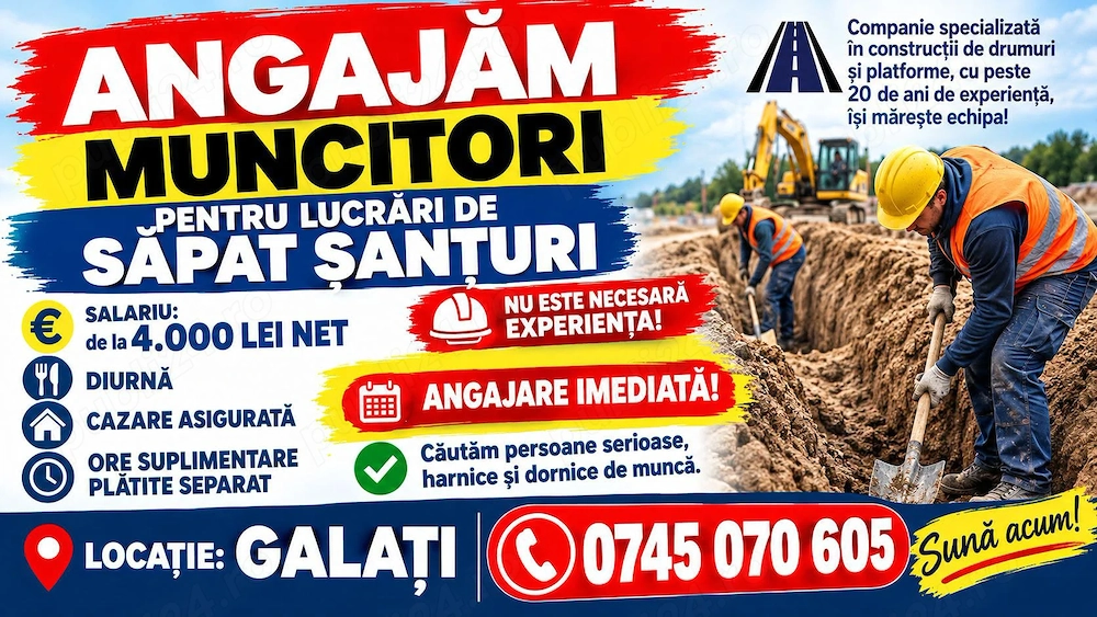 Angajam MUNCITORI pentru Lucrari de Sapat SANTURI