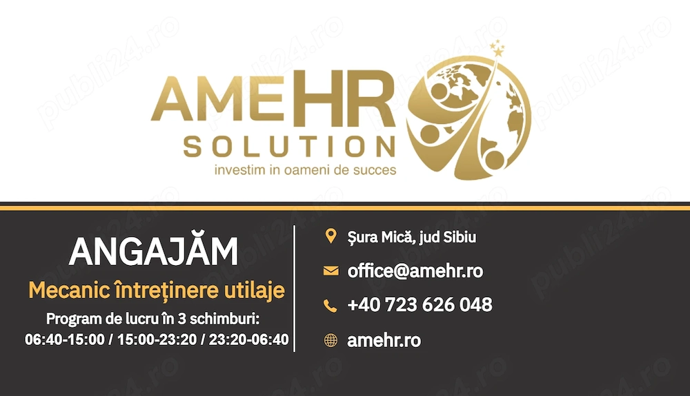 ANGAJĂM URGENT Mecanic Întreținere Utilaje | Fabrică | Șura Mică