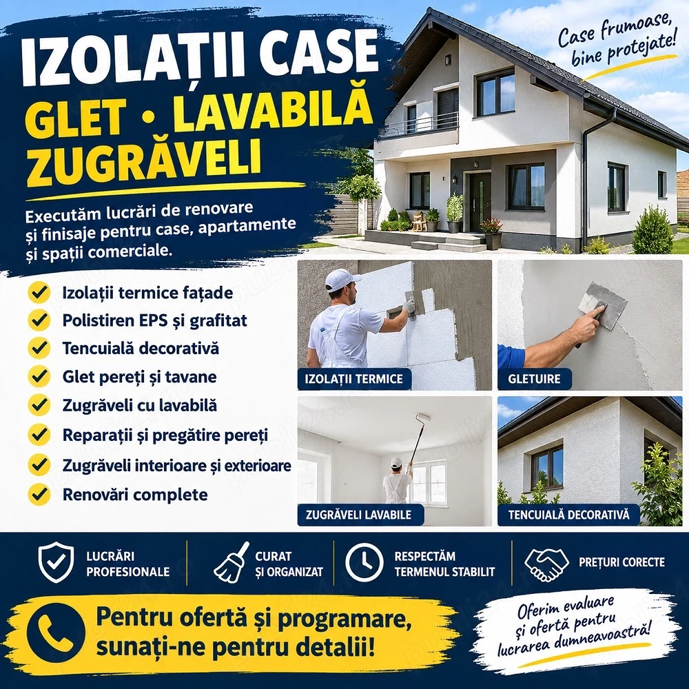 IZOLAȚII CASE -Glet-Lavabila - Zugraveli 