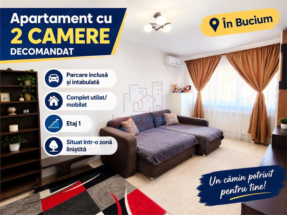 Apartament cu 2 camere decomandat, etaj 1, in Bucium cu parcare