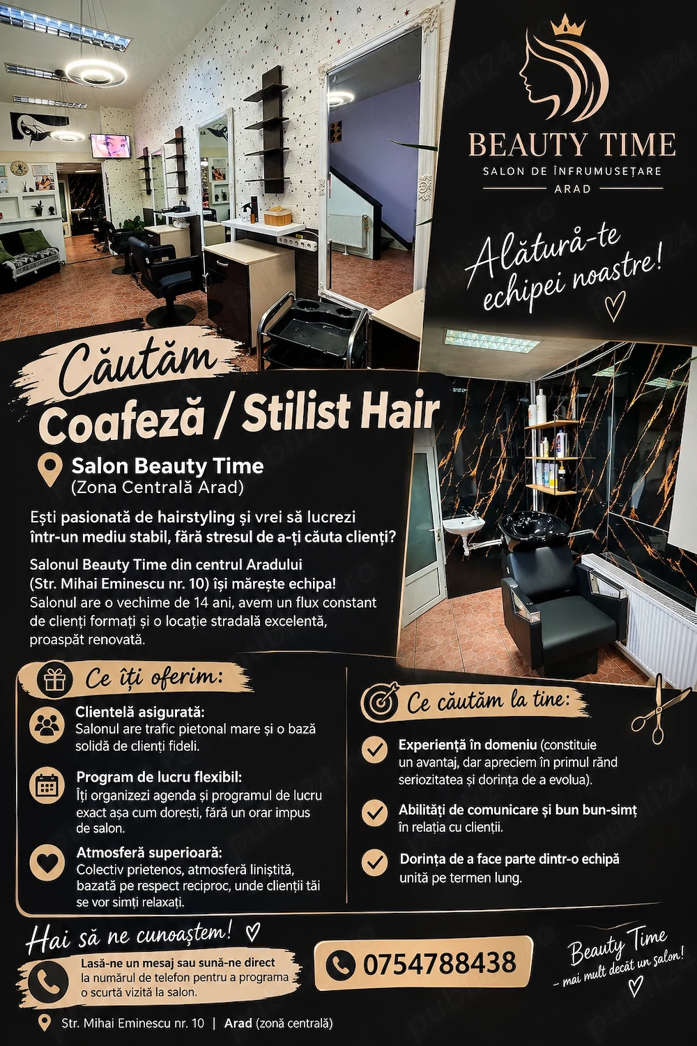 Căutăm Coafeză   Stilist Hair   Salon Beauty Time (Zona Centrală Arad)