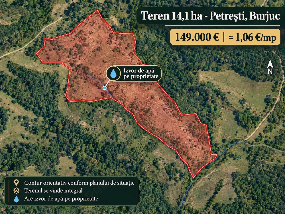 Teren 14,1 ha Petrești   Burjuc, Hunedoara | investiție   dezvoltare | 149.000  