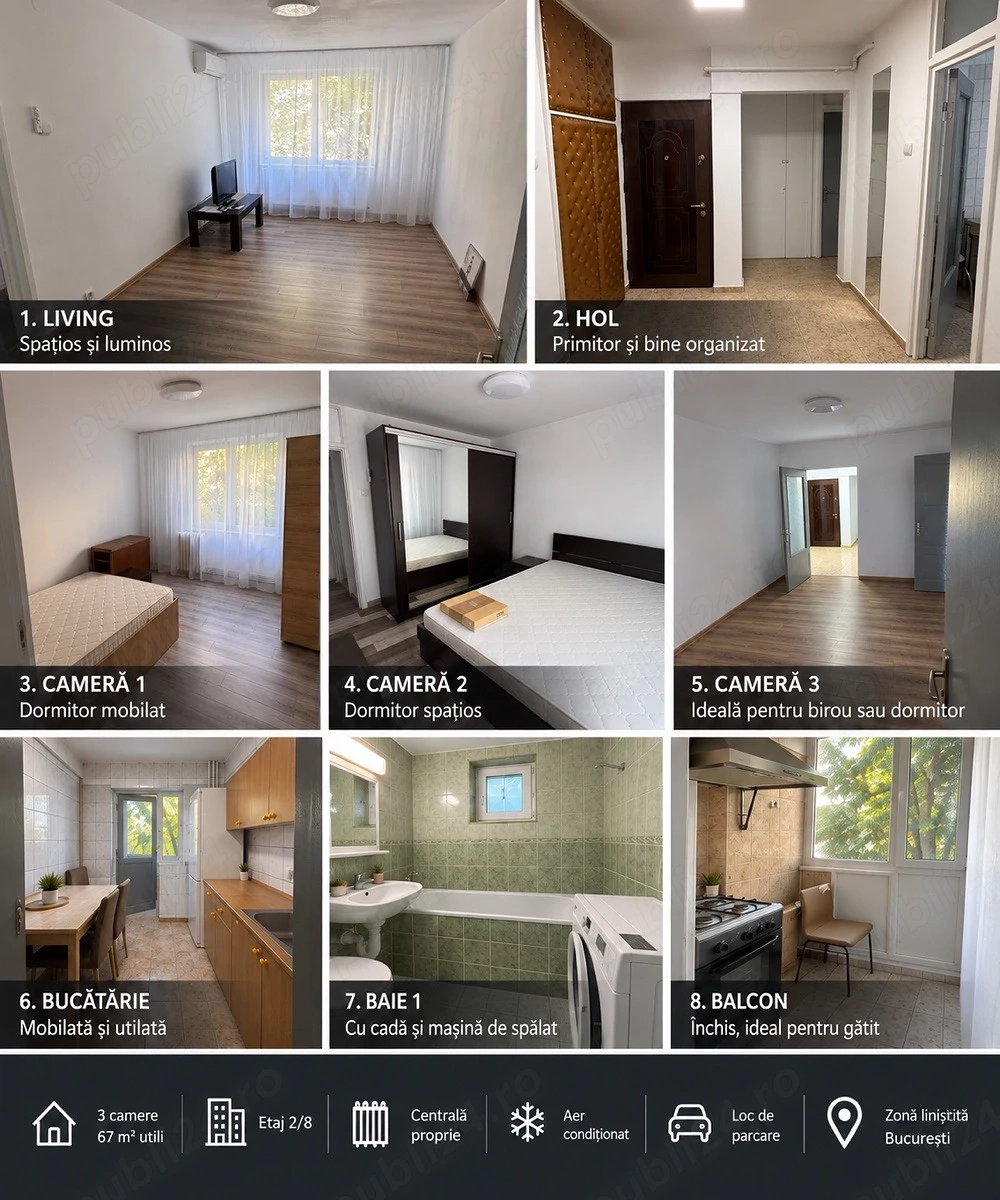 3 Camere AC Centrala proprie Loc de parcare PROPRIETAR