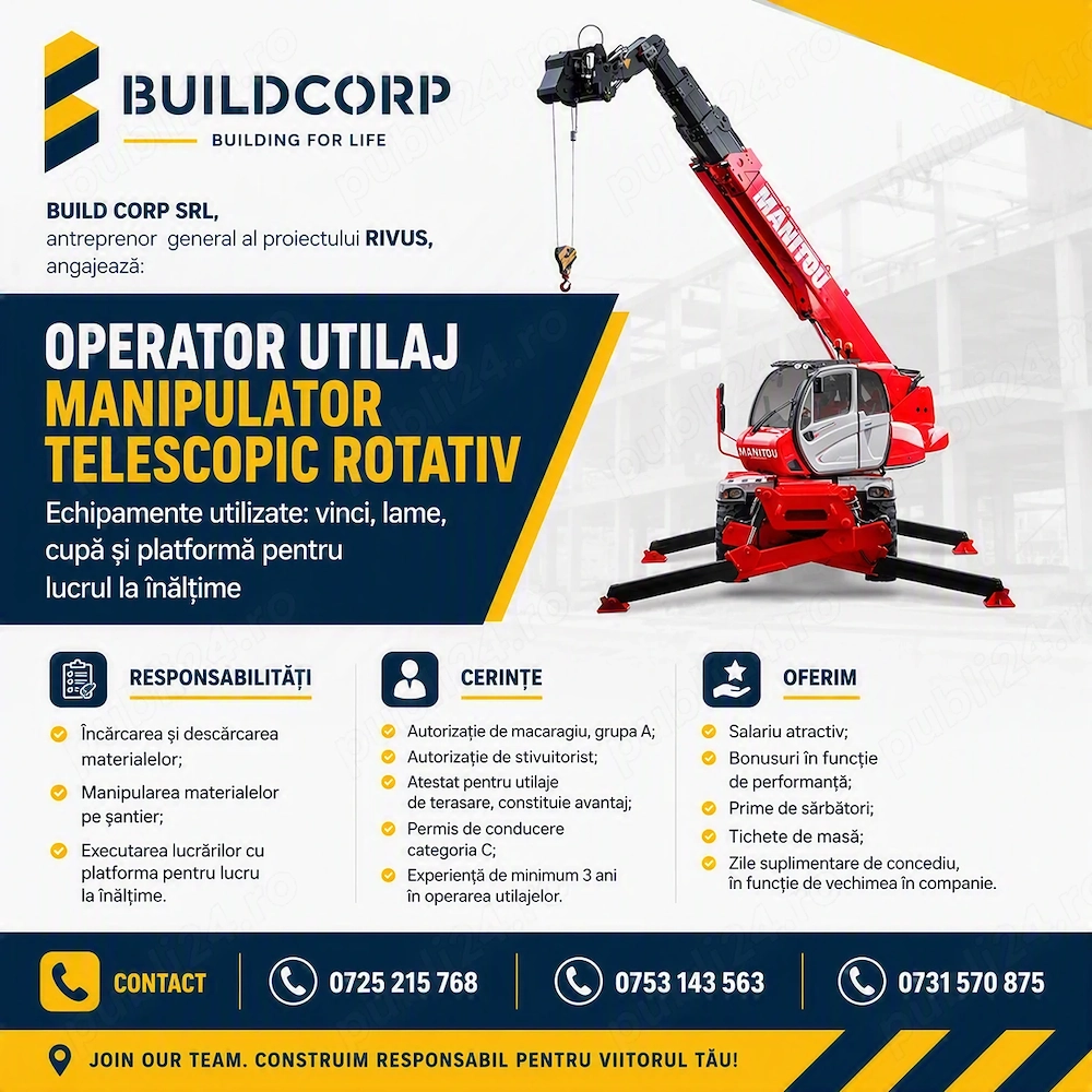 Angajam operator utilaj de ridicat