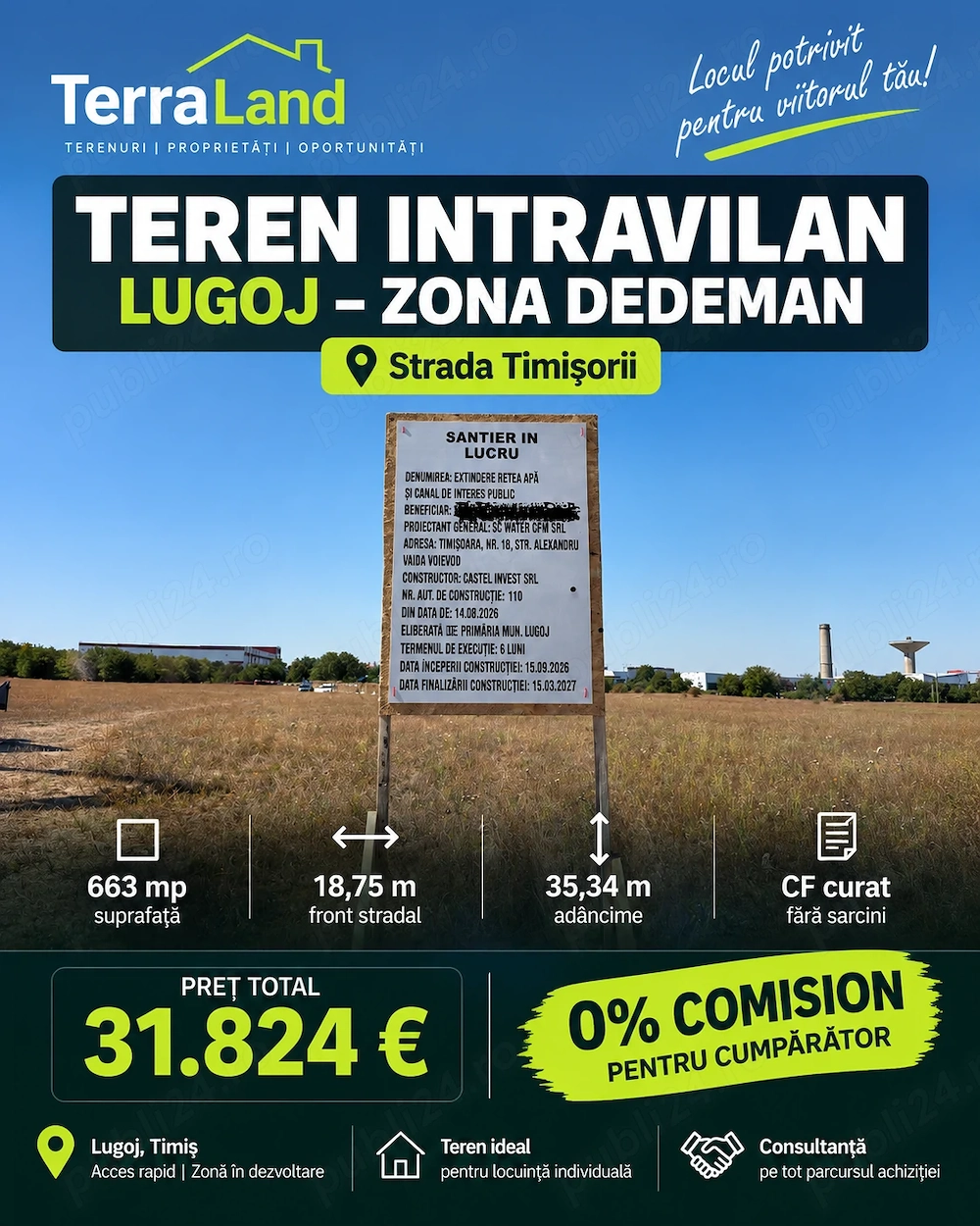 Teren intravilan 663 mp Lugoj   Unitatea militară   Dedeman | 0% comision