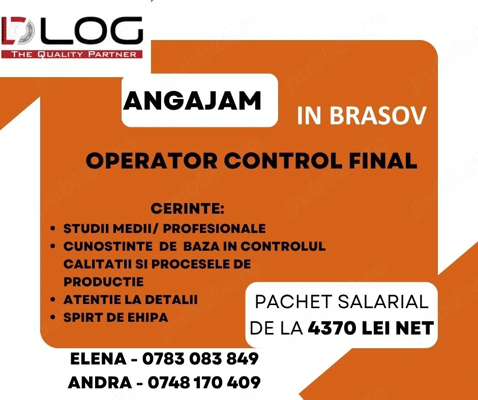 Angajam operator control final in Brasov