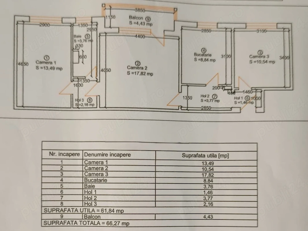 Apartament 3 camere, Etaj 2, complet mobilat si utilat, modern, Centrala proprie, Shopping City