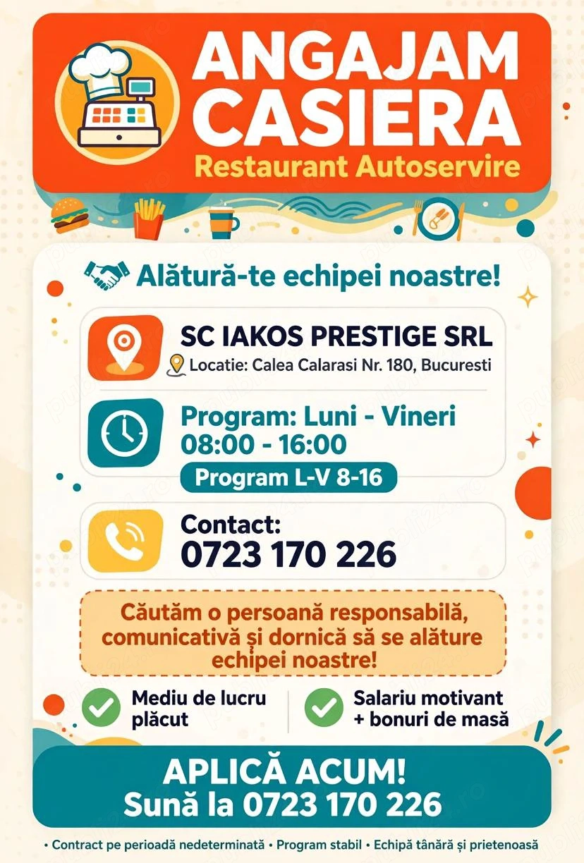 Angajare casier restaurant autoservire