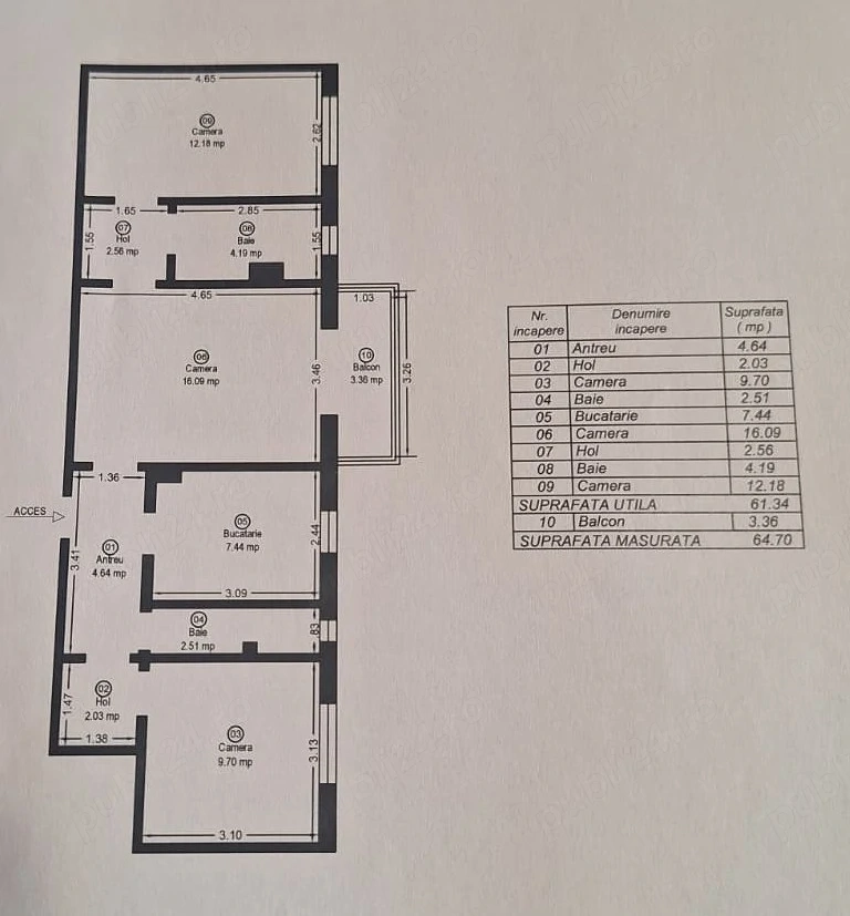 Apartament 4 Camere, 2 băi, Etaj 3, 65 mp utili, 2 balcoane, zona Soarelui, Centrala, Boxa