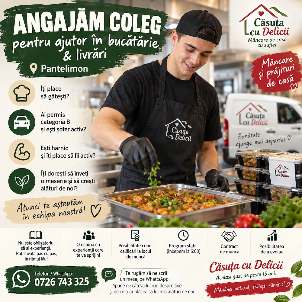 Angajăm coleg pentru ajutor în bucătărie & livrări   Pantelimon