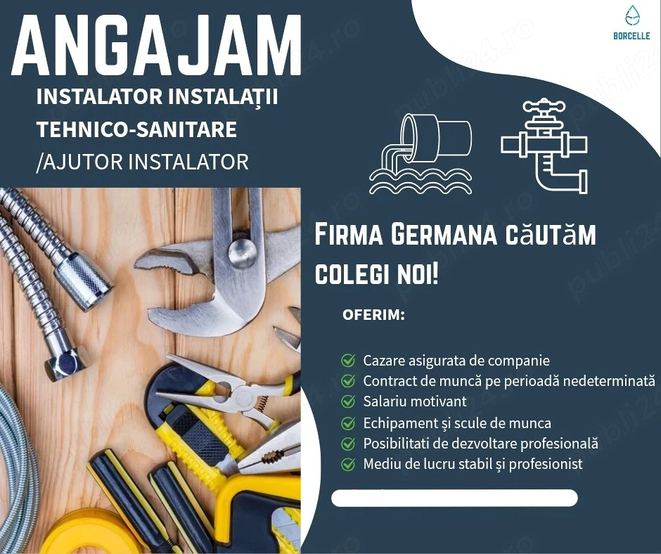 Angajam instalatori tehnico-sanitare ajutor instalator