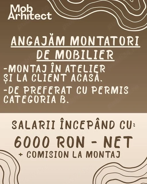  ANGAJĂM Montatori de Mobilier   Mob Arhitect, București.