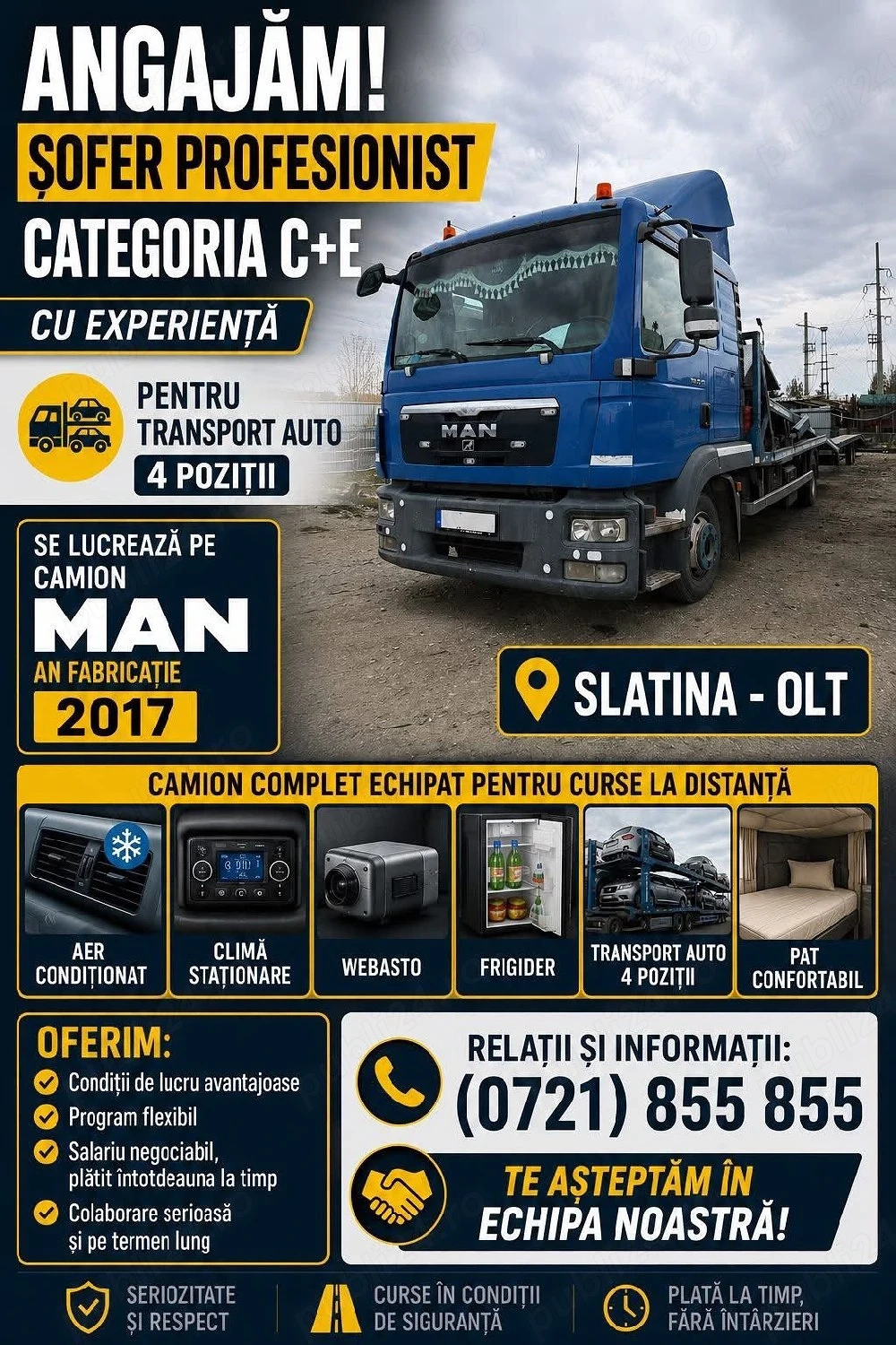 Angajez șofer transportor 4 poziții 100  zi