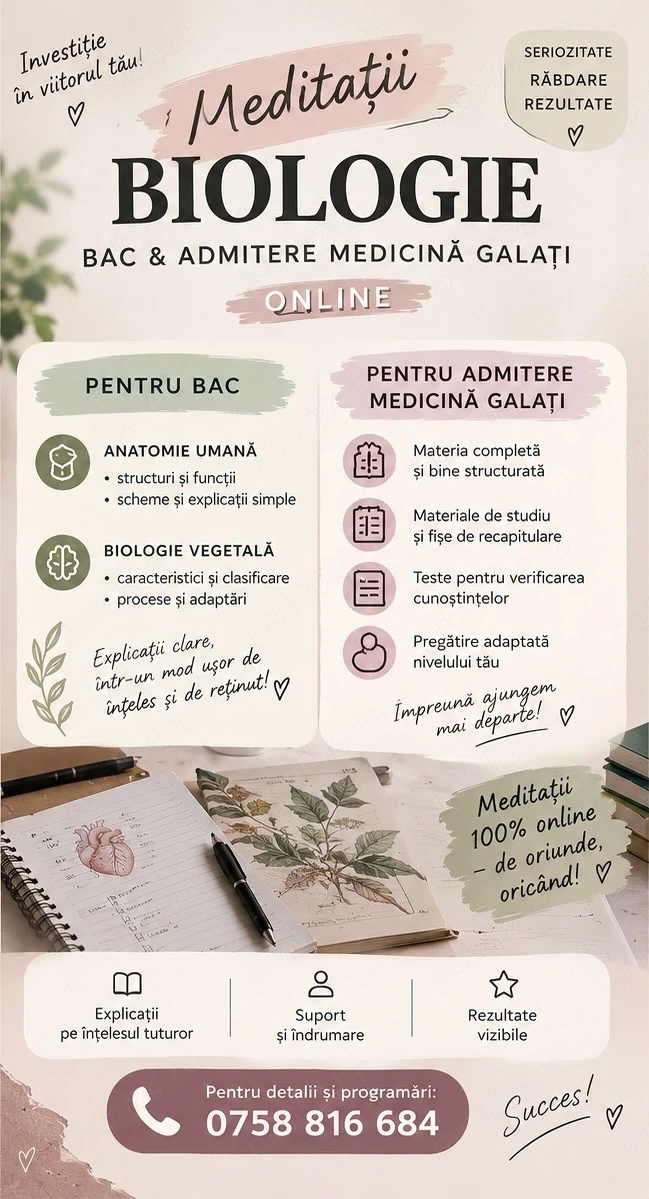 Meditații Biologie Online | BAC & Admitere Medicină Galați