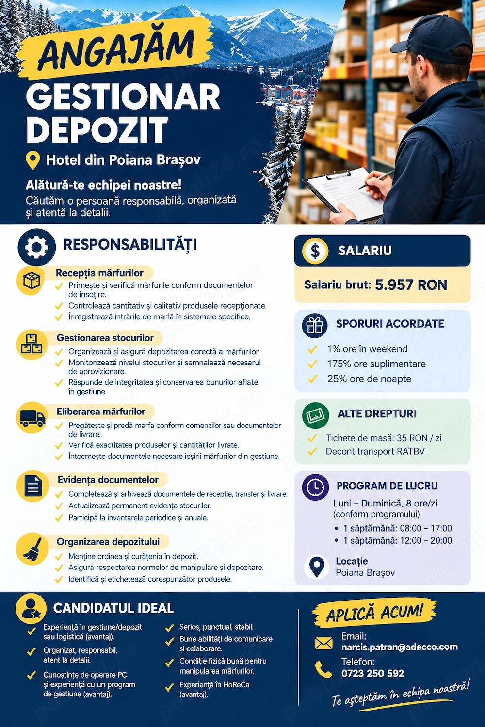 Angajam Gestionar Depozit