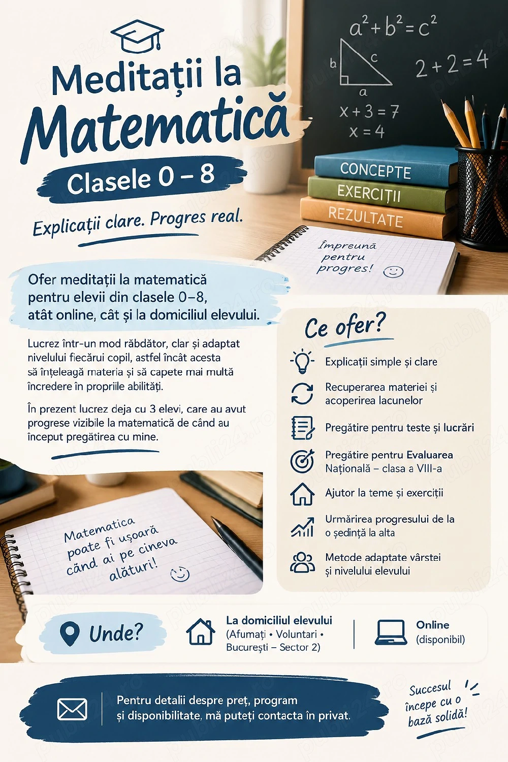 Ofer meditatii la matematica pentru clasele 0-8