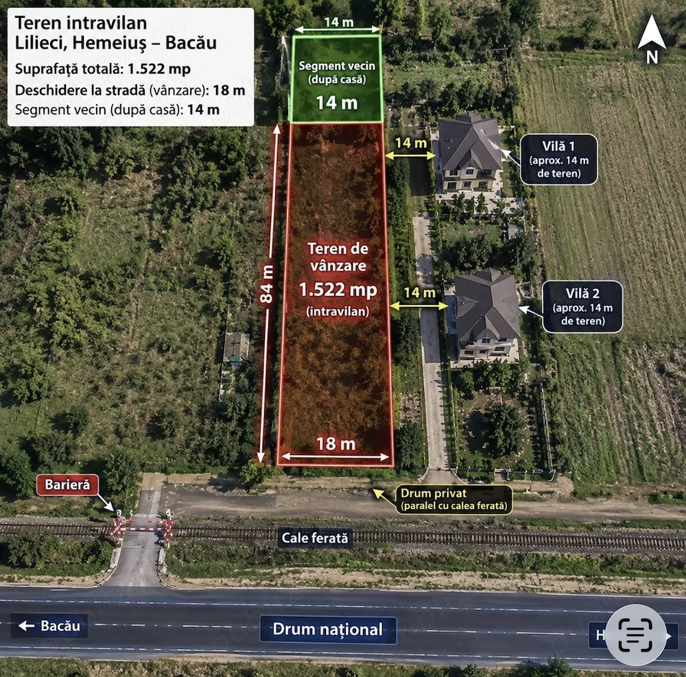 Teren intravilan lilieci   hemeiuș, bacău | oportunitate investiție  Proprietar 