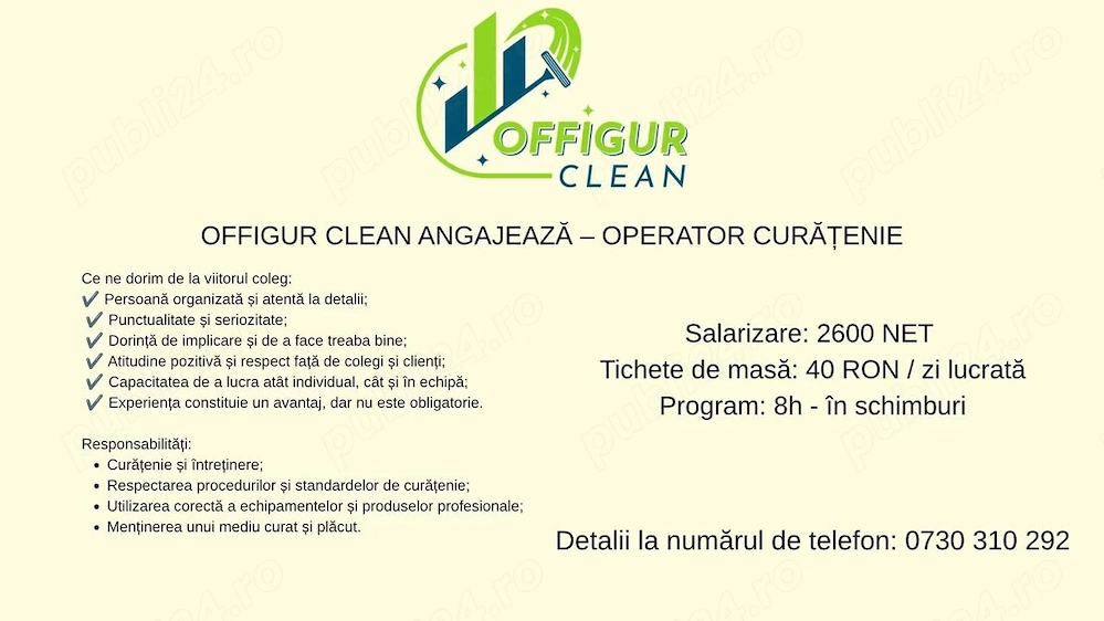 Cautam Operator Curatenie pentru Brasov; sala de fitness
