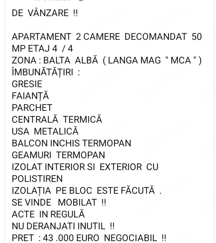 Apartament de vînzare 