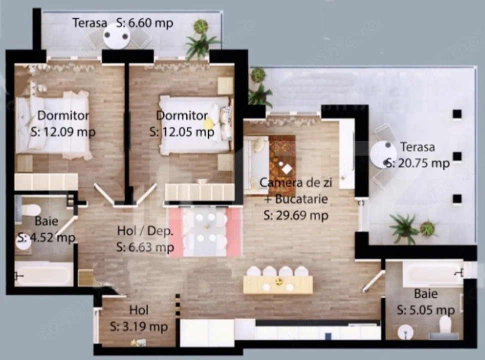APartament cu 3 camere, 73 mp utili, zona Careiului 