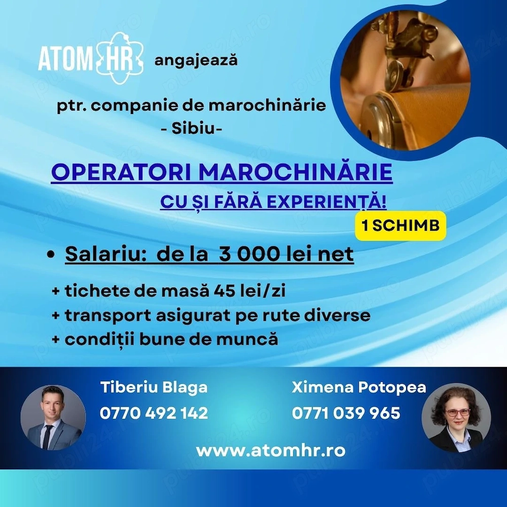 Atom HR angajează operator marochinărie 
