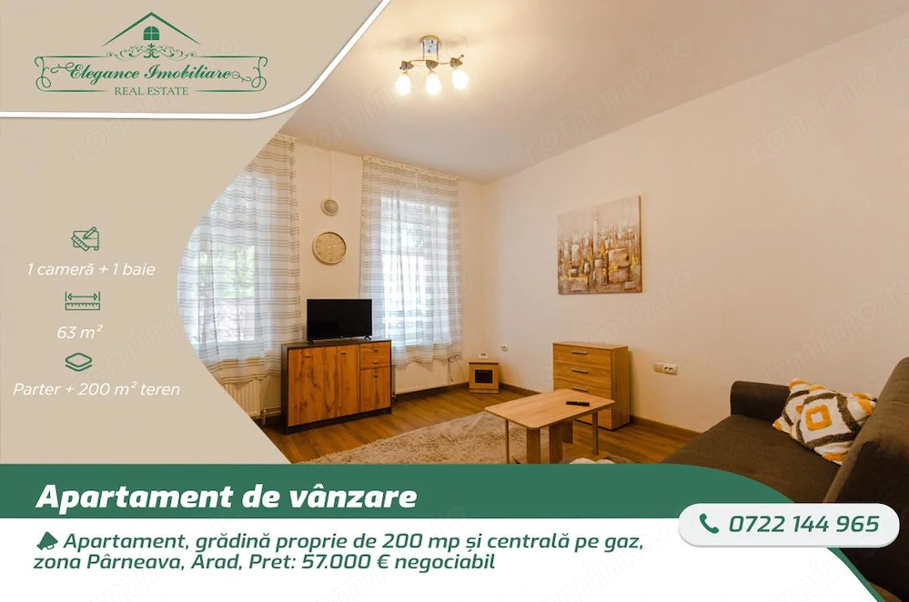 Apartament, grădină proprie de 200 mp și centrală pe gaz, zona Pârneava, Arad