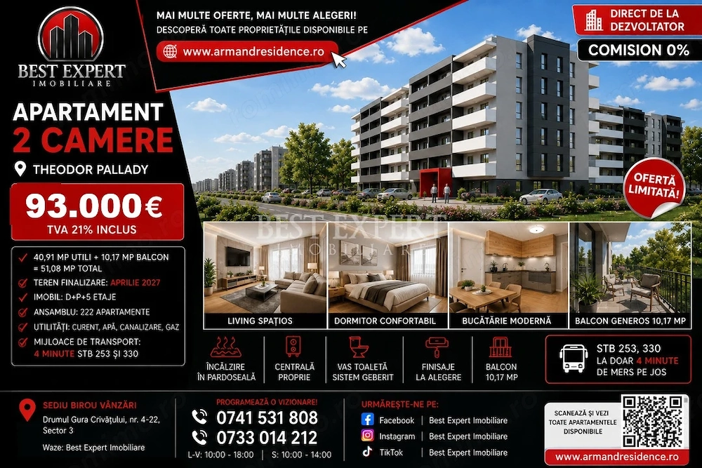 2 Camere | Parcare Acoperită BONUS la Avans 50% | Apartament Nou | Comision 0%
