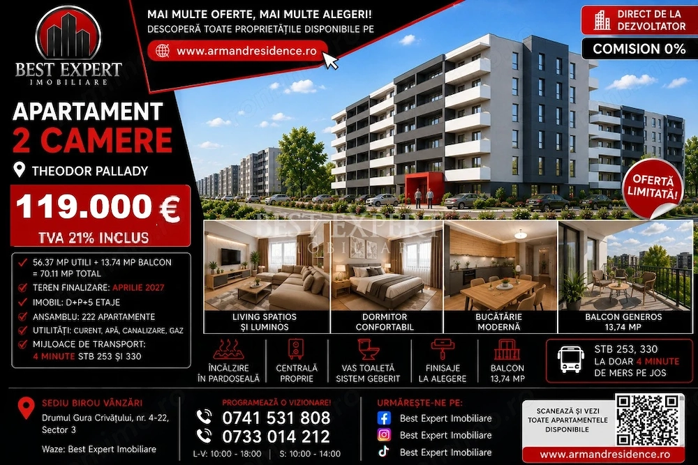 2 Camere Moderne | Parcare BONUS la Avans 50% | Încălzire în Pardoseală
