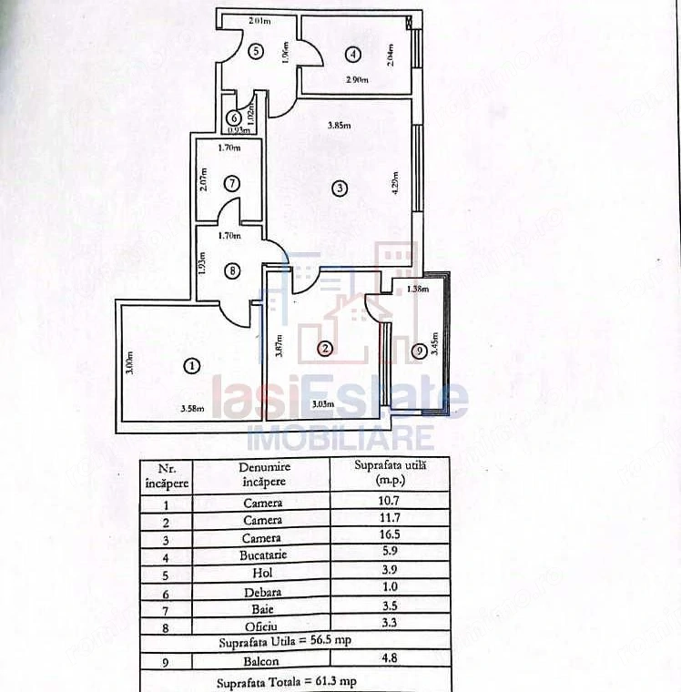 Apartament 3 camere renovat, 61 mp, etaj 8 10 – Splai Bahlui