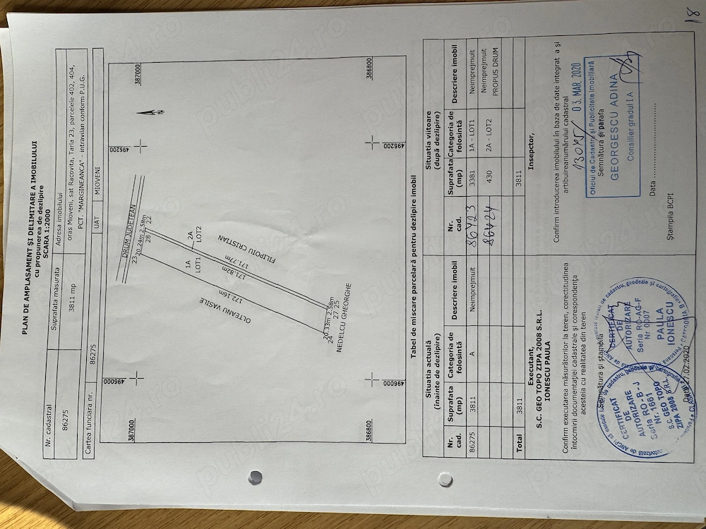 Proprietar vand 3811 m2 Teren intravilan agricol in Mioveni, punct Margineanca la drumul judetean 83