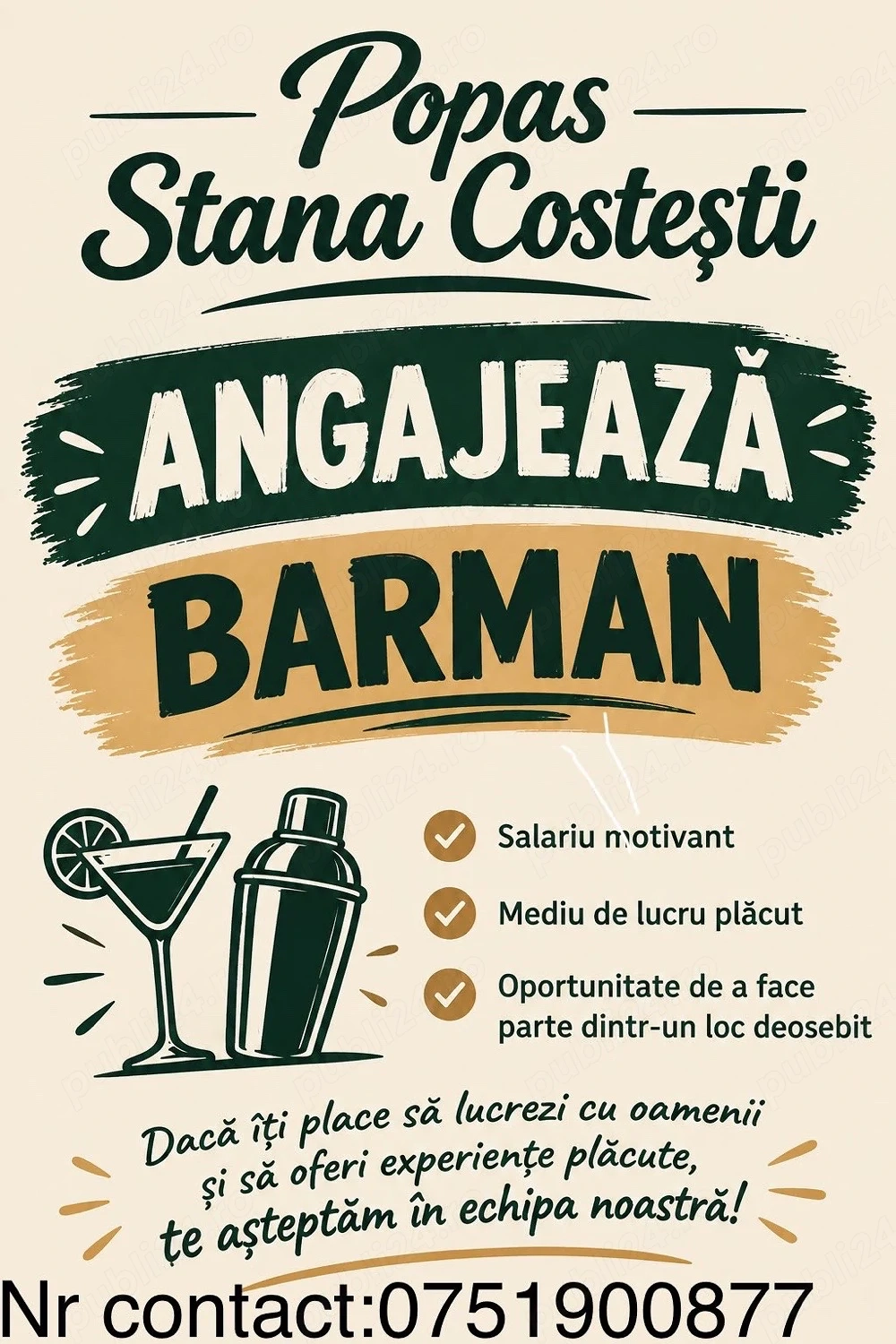 Popas Stâna Costești Angajează Barman