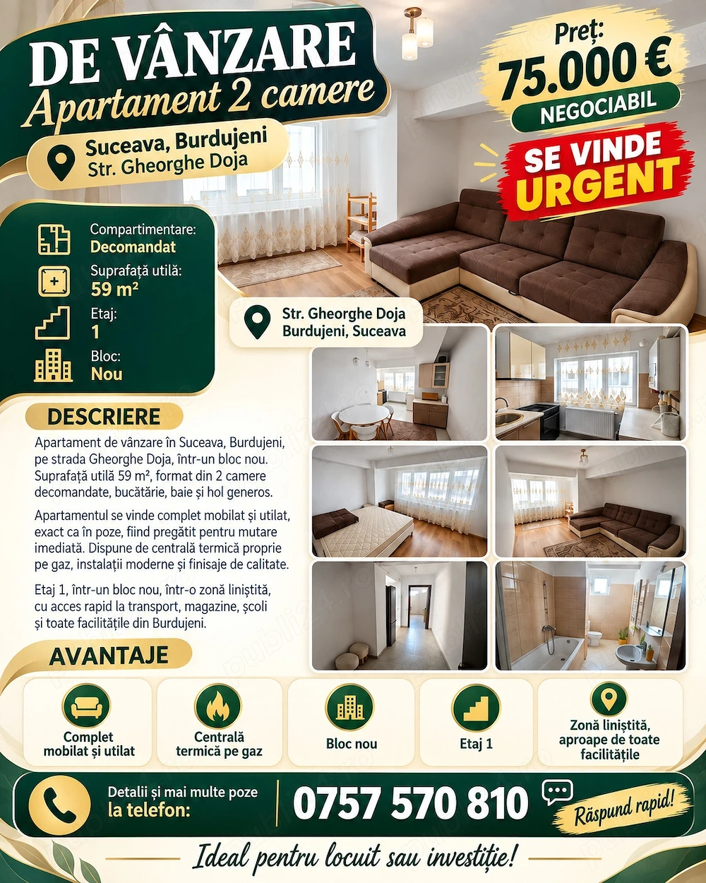 se vinde apartament 2 camere - URGENT 