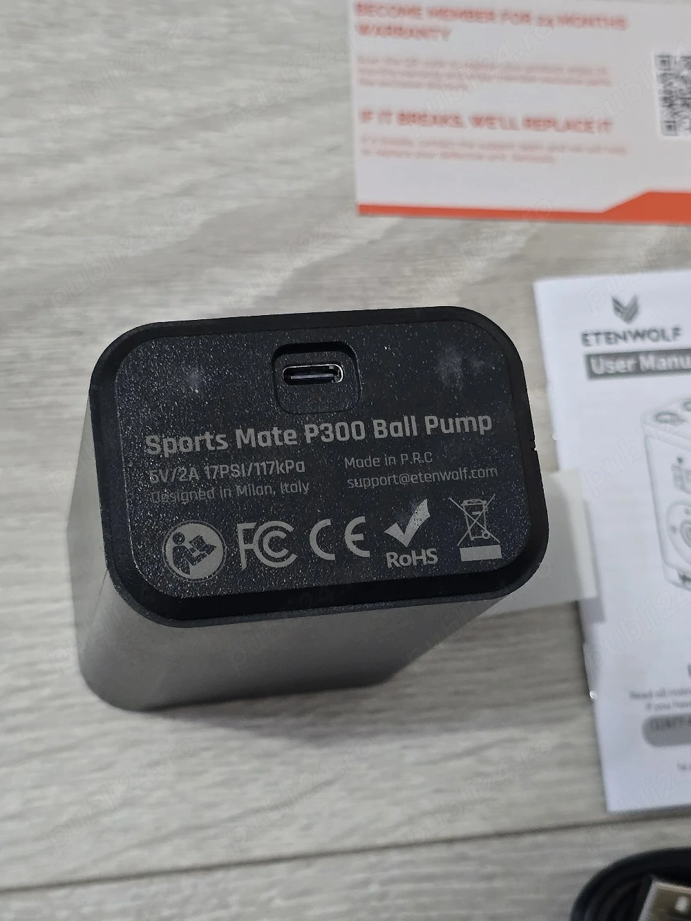 Pompă electrică ETENWOLF pentru mingi cu manometru Neagră (3/5)