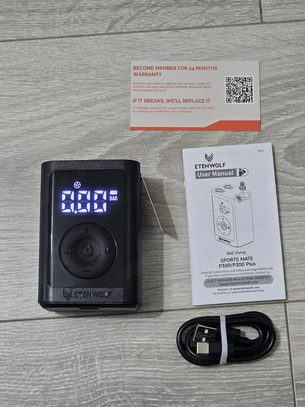Pompă electrică ETENWOLF pentru mingi cu manometru Neagră (5/5)
