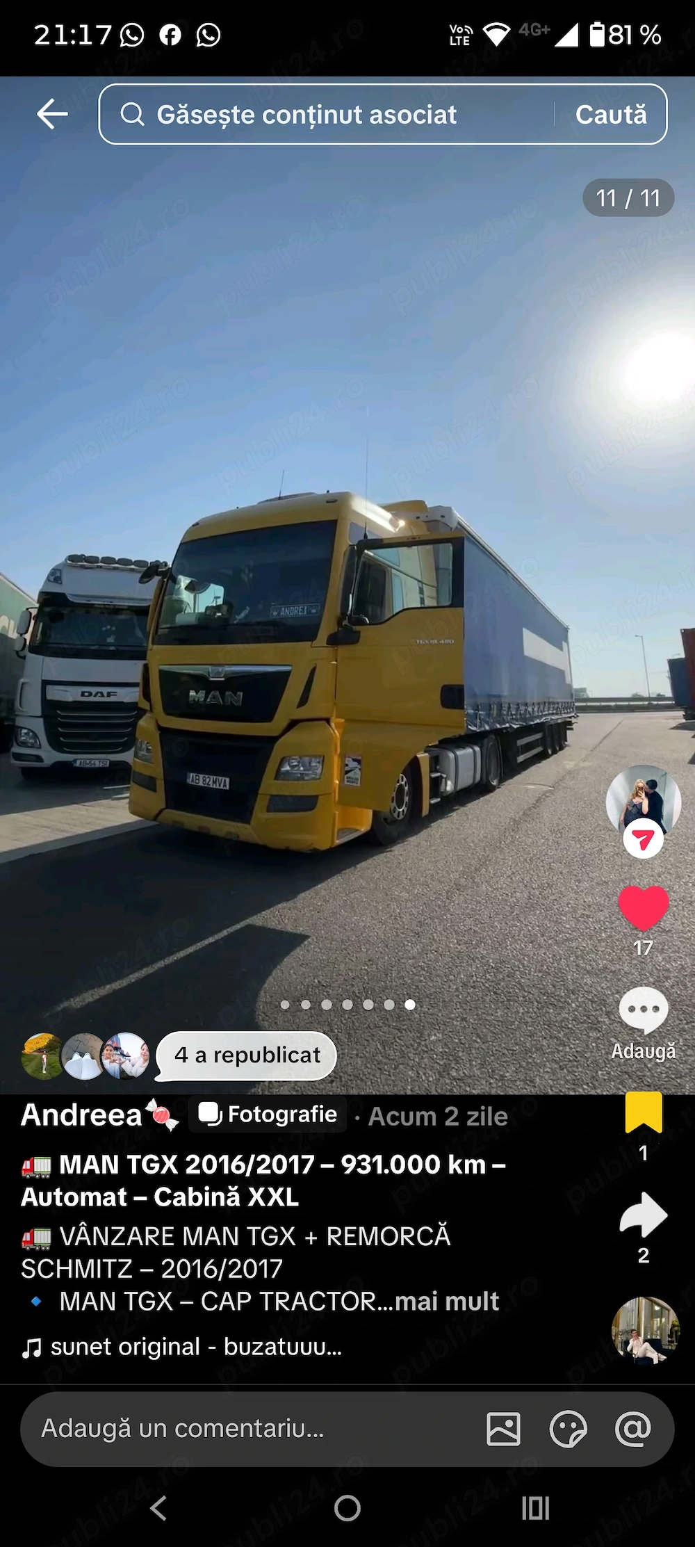 De vânzare MAN TGX 18480 an 2016 pe carte 2017 cutie automată Cabină XXL cauciucuri noi 